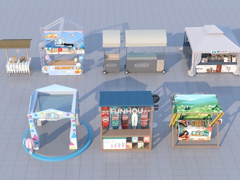 网红摊位 小吃车 夜市摊位3d模型 