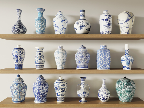  新中式青花瓷 瓷器 宝瓶 器皿3d模型 