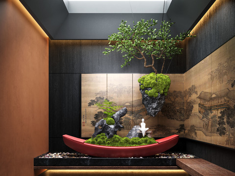  新中式 室内景观造景 景观小品3d模型 