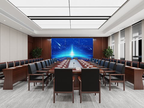  新中式会议室 政府机关单位3d模型 