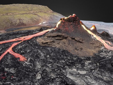  现代火山爆发3d模型 