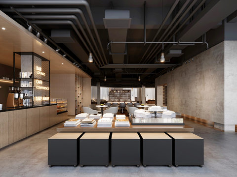  现代咖啡店 书吧 书店3d模型 