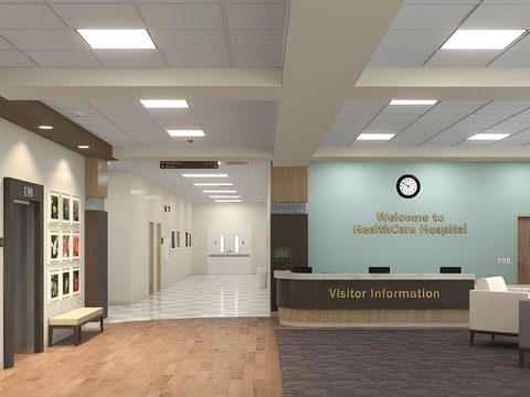  现代医院 大堂等候区3d模型 