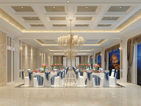  简欧酒店宴会厅3d模型 