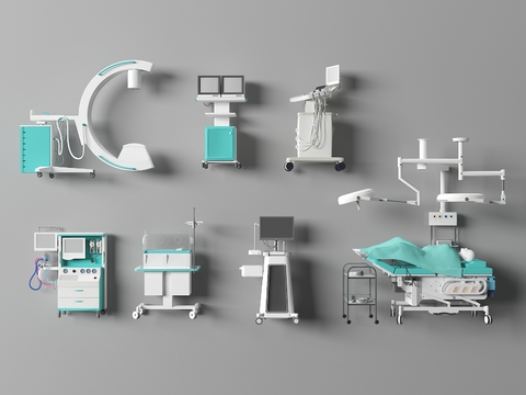  医疗器材 急诊床 氧气机3d模型 