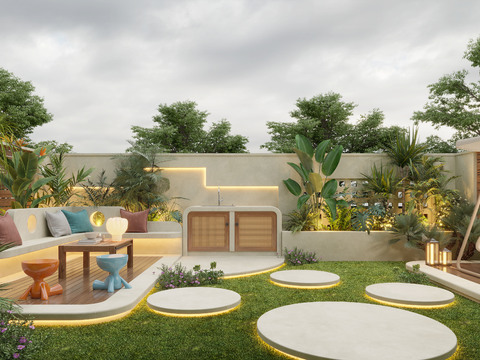  别墅花园 庭院景观3d模型 