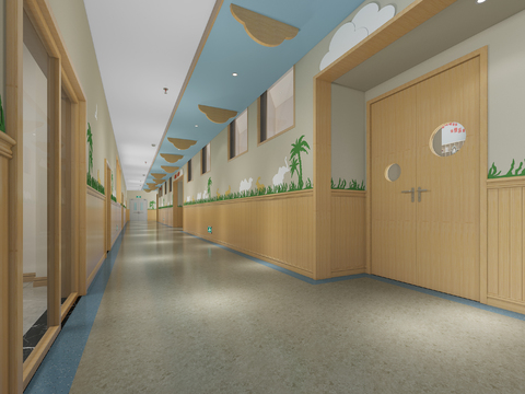  现代幼儿园过道3d模型 