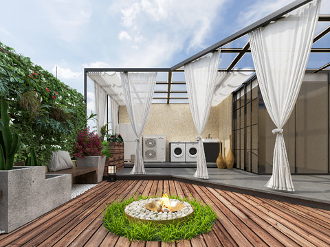  现代屋顶花园3d模型 