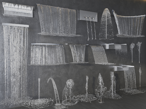  叠水喷泉 水幕 瀑布流水 旱喷3d模型 