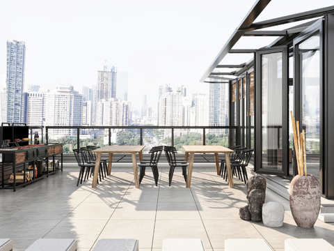  顶层阳台 阳光房 屋顶花园3d模型 