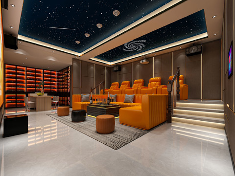  现代影音室 视听室3d模型 