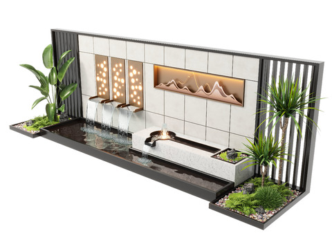  现代水景墙 喷泉瀑布 跌水池小品3d模型 