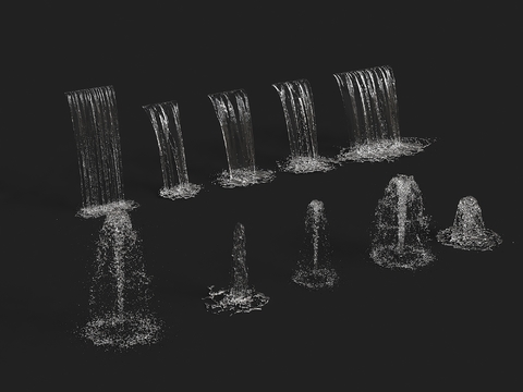  现代水流瀑布 景观水池3d模型 