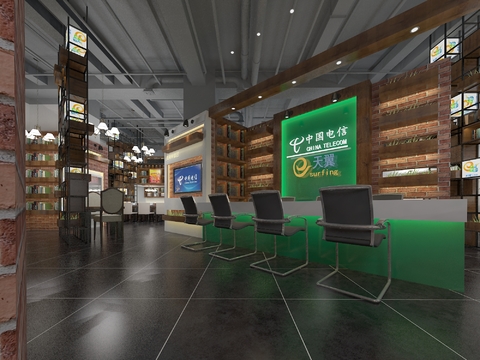  工业风书吧 电信智能体验馆3d模型 