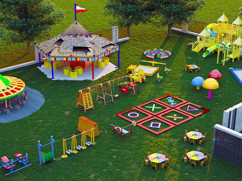  游乐设施 儿童滑梯 游戏桌椅3d模型 