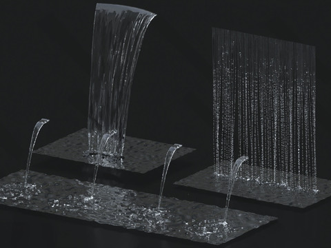  流水 水景 水幕 水流 喷泉3d模型 