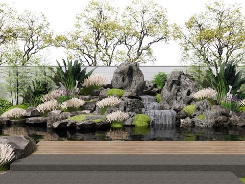  假山水景 跌水景观 叠石小品3d模型 