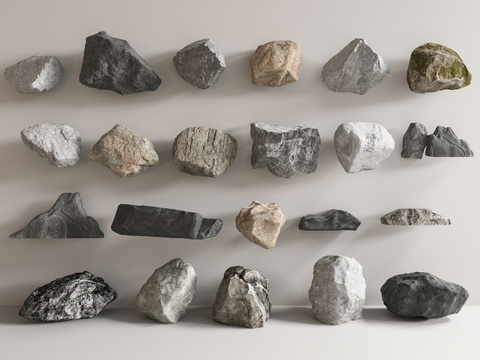  假山石头 石头雕塑 石块3d模型 