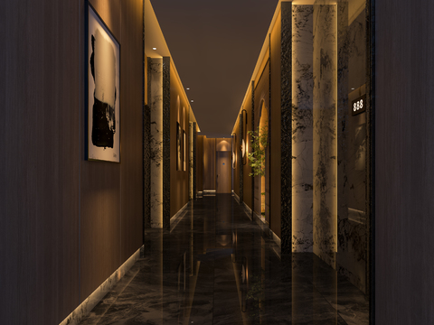  洗浴中心 足浴店走廊 过道3d模型 
