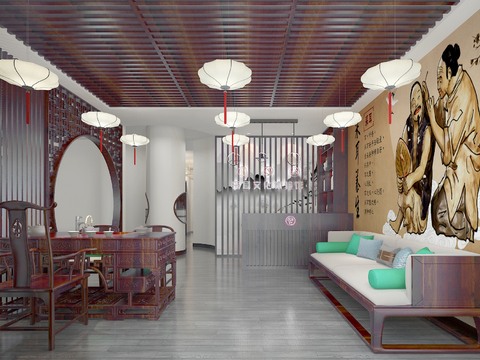  新中式采耳室3d模型 