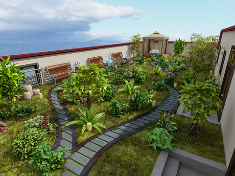  屋顶花园 阳台花园3d模型 