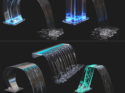  喷泉瀑布 水柱 水花 流水3d模型 