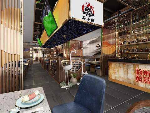  新中式烧烤店3d模型 