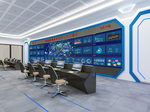  现代科技控制室3d模型 