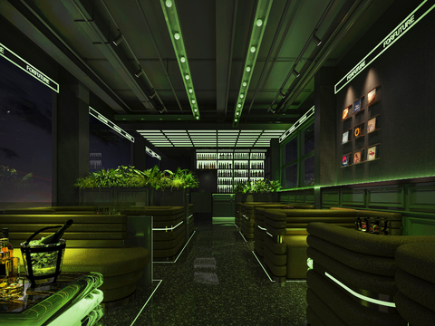  现代酒吧卡座区3d模型 