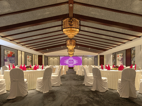  酒店宴会厅 婚宴厅3d模型 