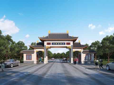  中式牌坊门楼3d模型 