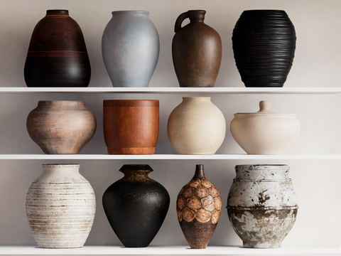  侘寂陶瓷 陶罐 瓦罐3d模型 