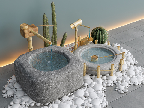  新中式庭院小品 流水小品3d模型 