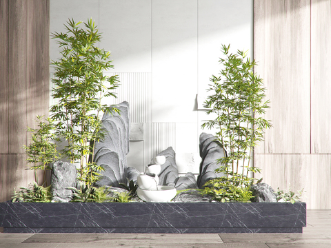  跌水景观 室内造景 竹子假山3d模型 