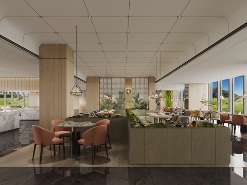  现代自助餐厅3d模型 