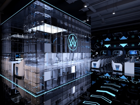  工业风网咖 网吧3d模型 