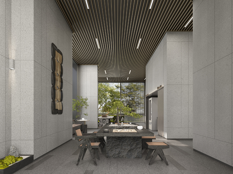  现代公区 架空层 茶室 休息区3d模型 