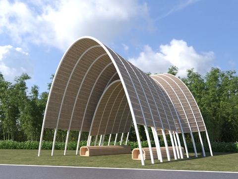  现代异形编藤格栅 景观廊架3d模型 