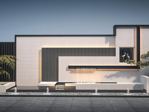  庭院景观 叠水景墙3d模型 