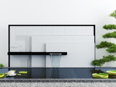  景观小品 流水景墙 荷花池3d模型 