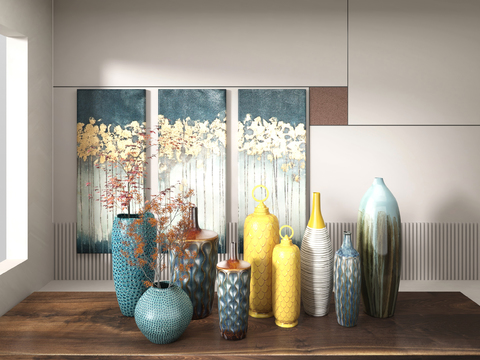  新中式花瓶 陶瓷 器皿3d模型 