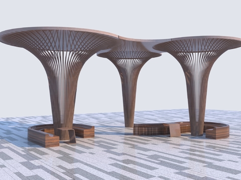  廊架构筑物3d模型 