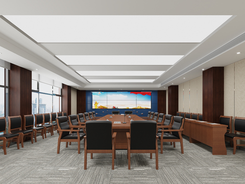  新中式会议室 政府机关3d模型 