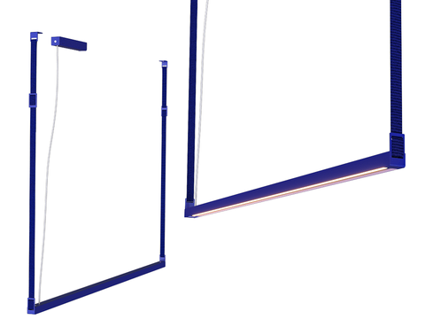  Pluskouple长吊灯3d模型下载 现代工业风LED灯具框架设计 简洁蓝色金属装饰灯 