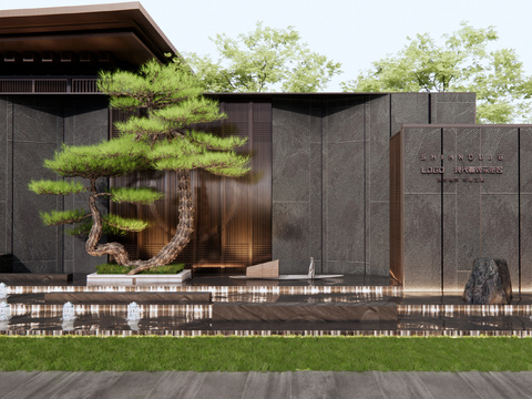  入口景墙 叠水景观 大门景墙3d模型 