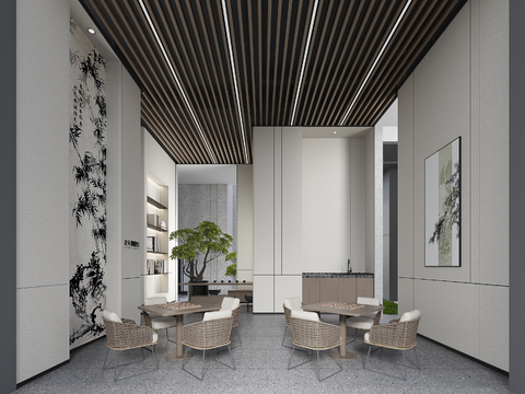  新中式棋牌室 休息区3d模型 