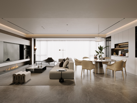  现代客餐厅3d模型 