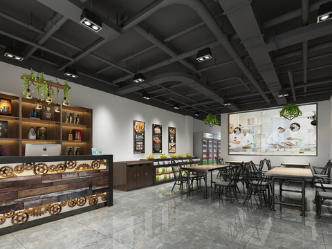  工业风烧烤店3d模型 