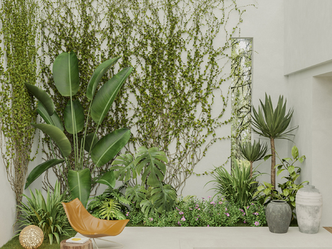  现代庭院景观 植物堆3d模型 