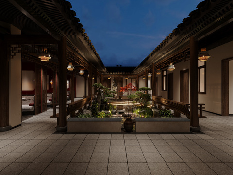  庭院花园 四合院3d模型 